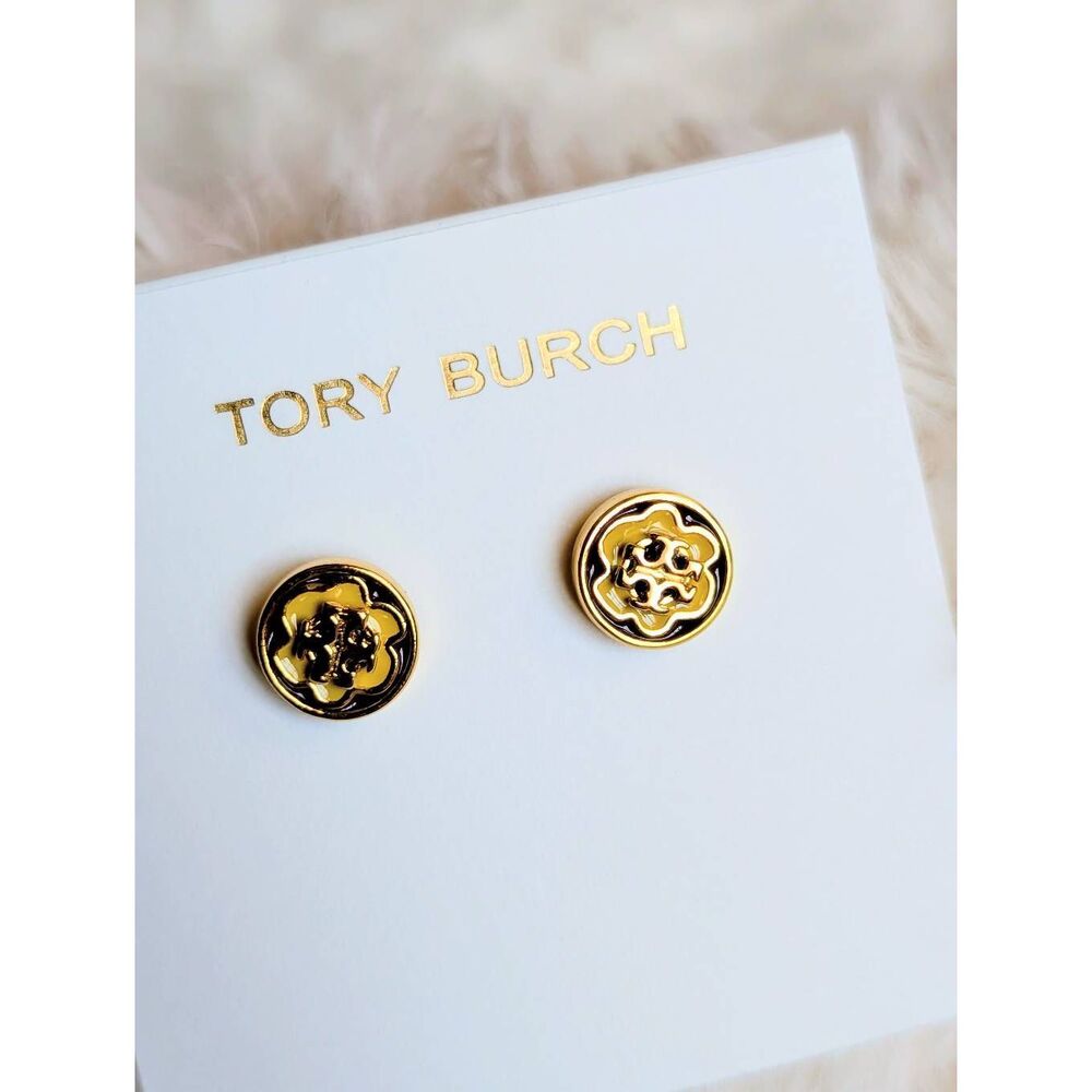 TORY BURCH Kira Enamel Flower Round Stud Earrings